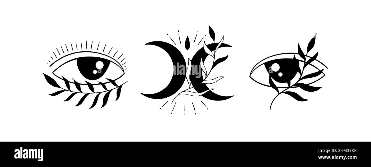 Moon and evil eye authentic sign.Astrology boho witch symbol amulet