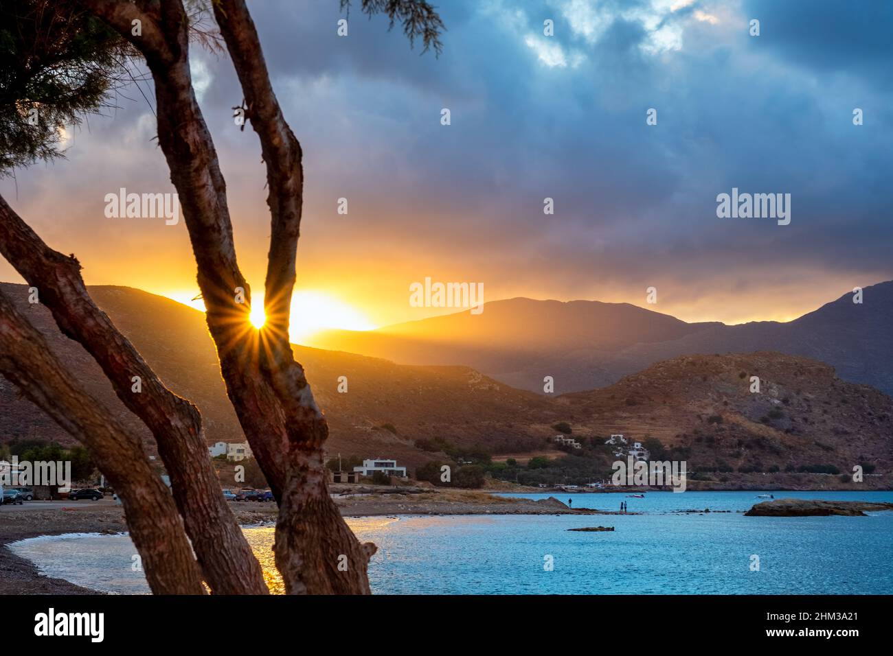 View of scenic sunset over Gramvousa peninsula. Kissamos, Crete, Greece Stock Photo