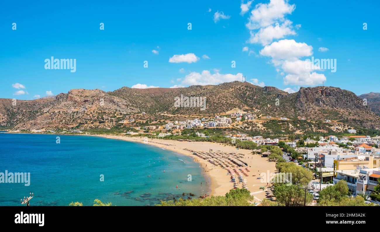 Cityscape of small town Palaiochora from fortress. Crete, Greece Stock Photo