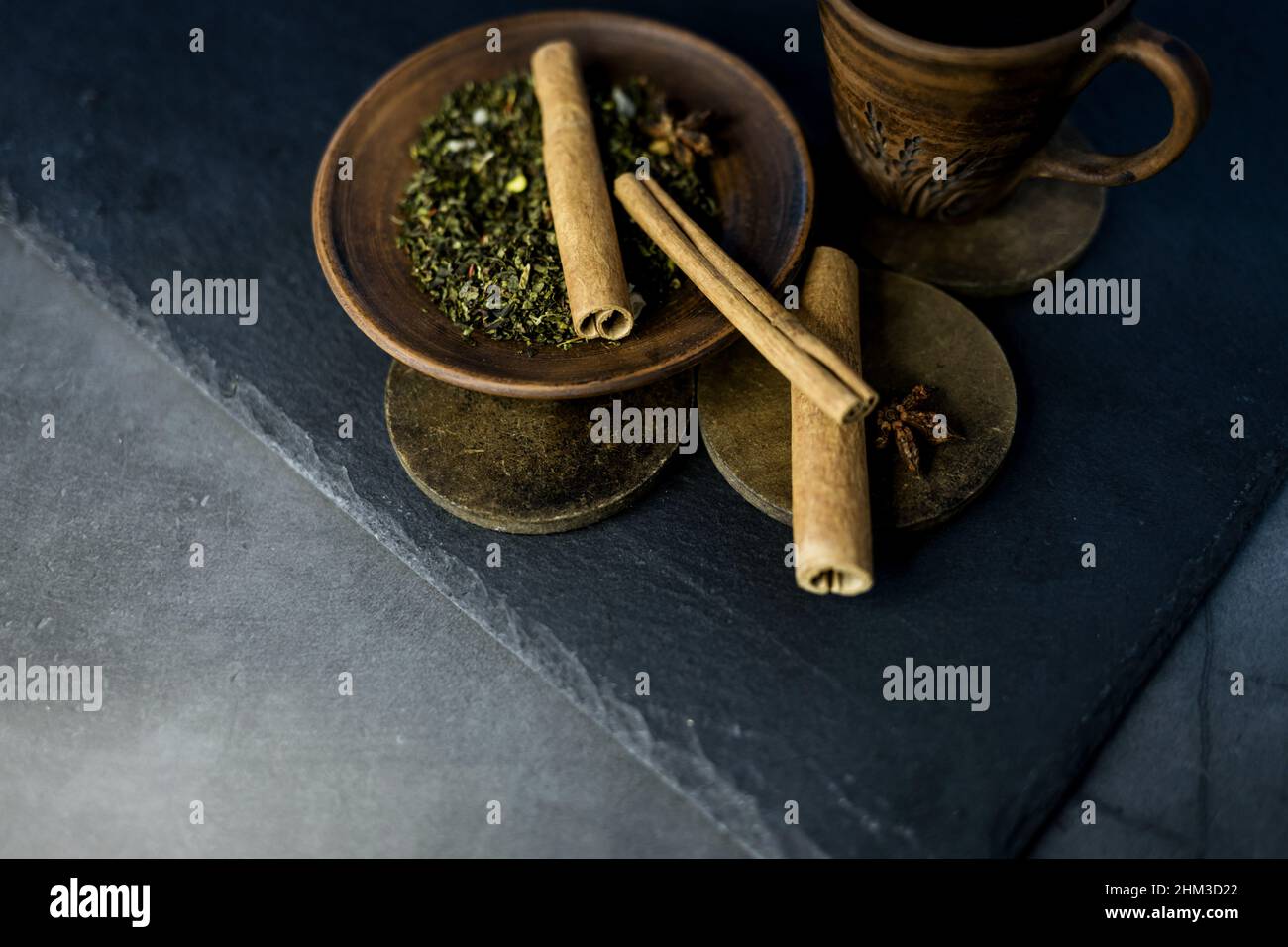 Fragrant Chinese tea on a rustic background. antioxidant Stock Photo