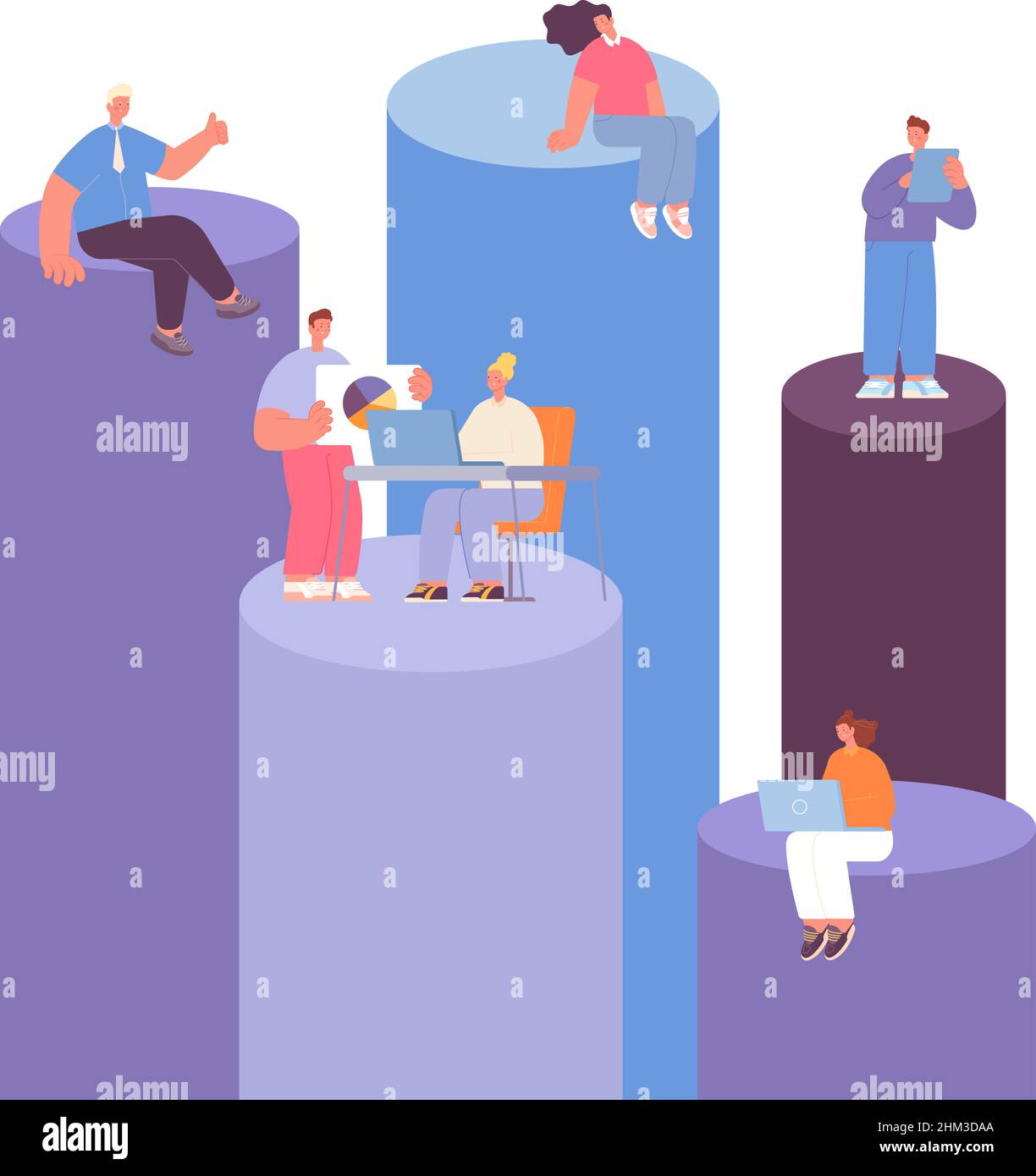 Working people. Different career levels, financial diagram with workers
