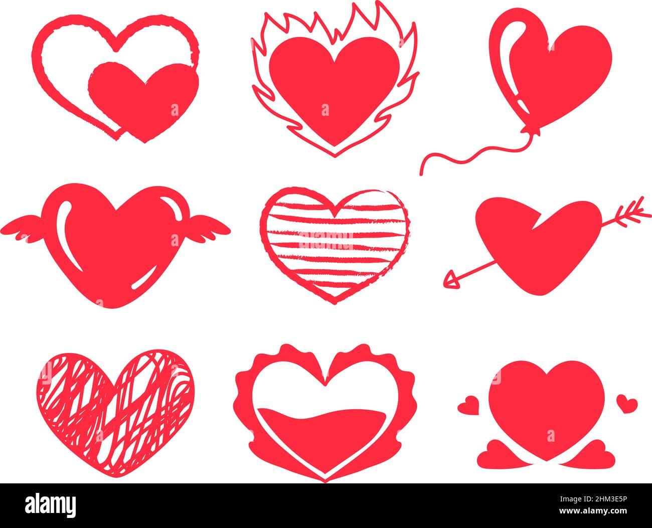 Cute red doodle hearts. Valentine day symbol of love. Romantic holiday ...