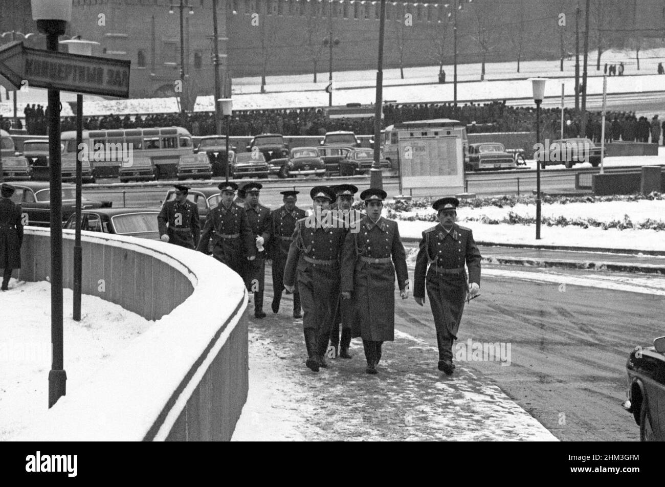 The 60th anniversary of the October Revolution. The military left Red Square after the parade. Moscow, Russia, USSR, November 7, 1977 Stock Photo