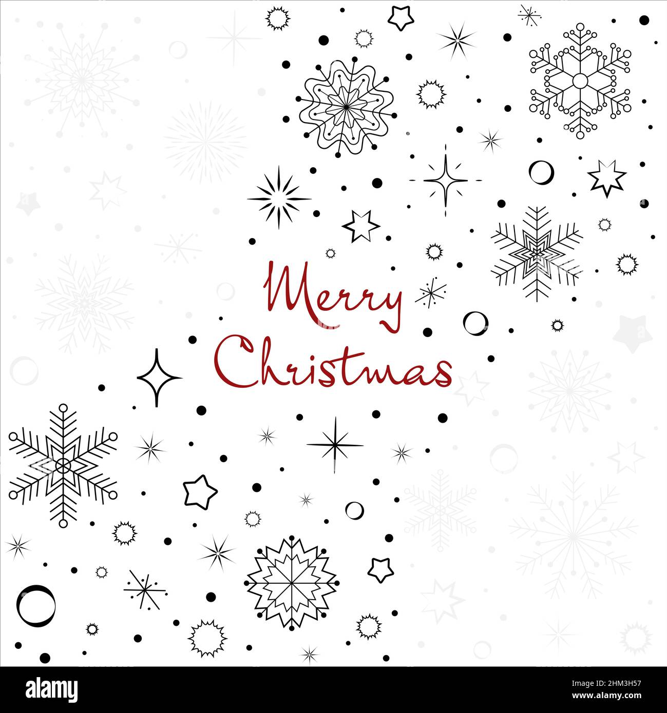 christmas card black snowflakes flying on a white background Stock