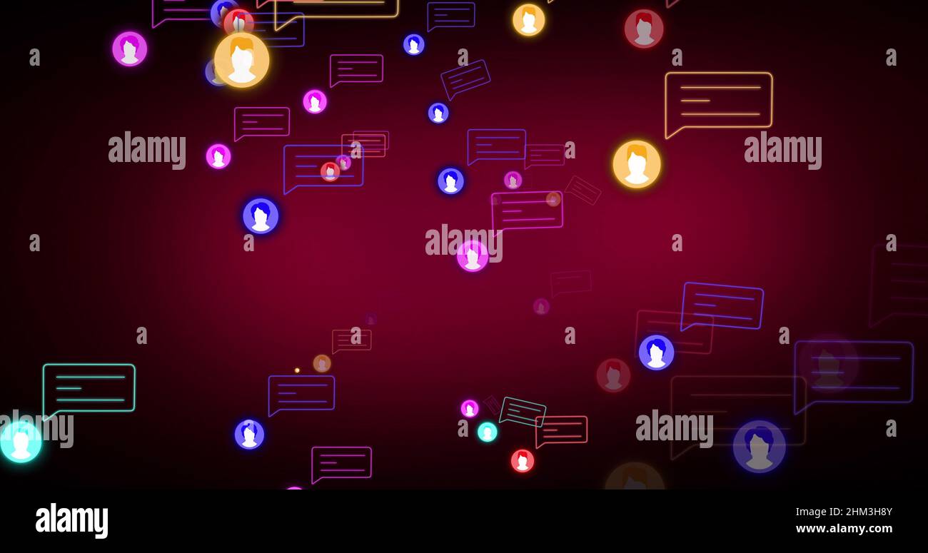 Image of social media icons and speech bubbles on red background Stock ...