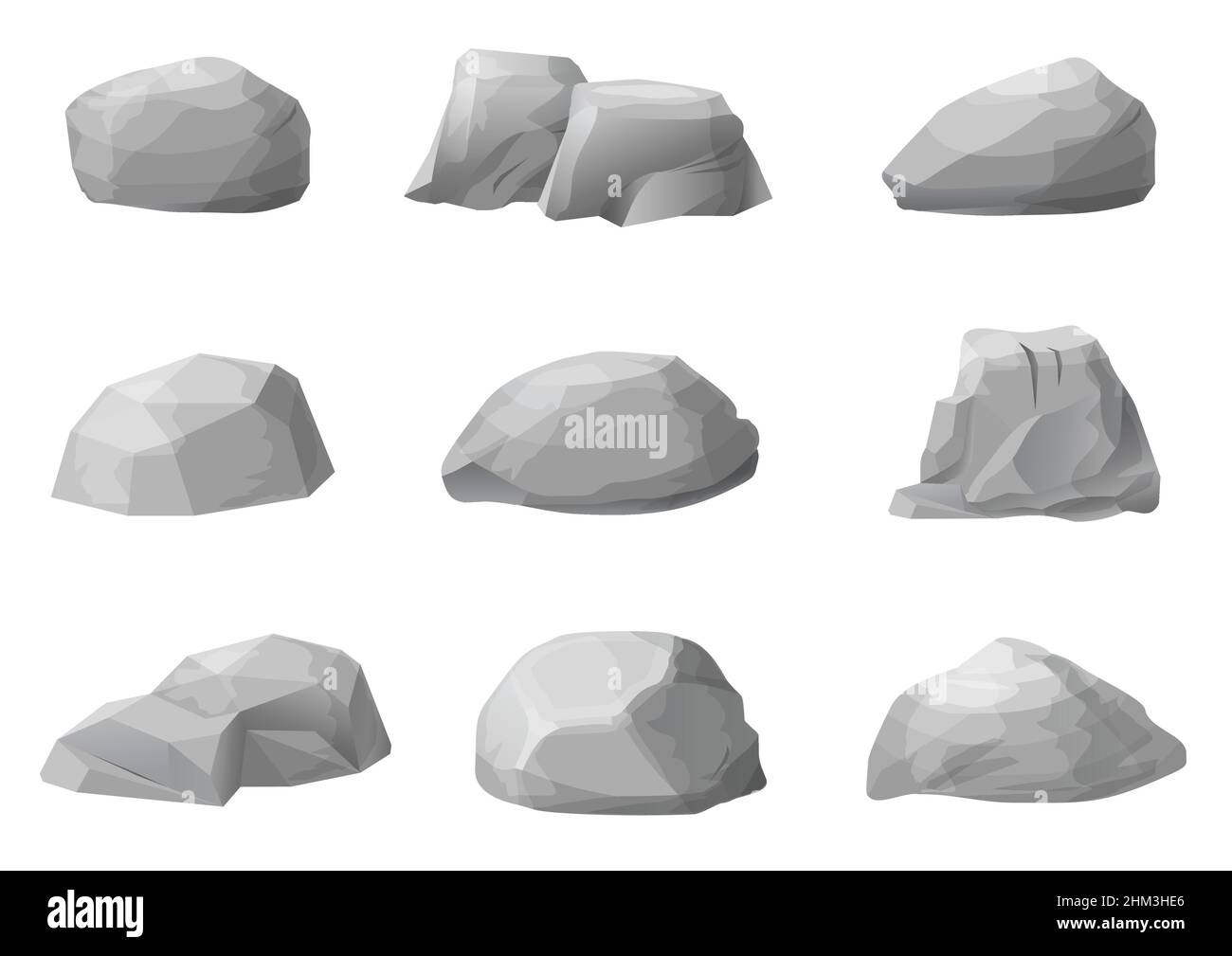 Set of different natural stones or rocks on a white background. Vector graphics Stock Vector