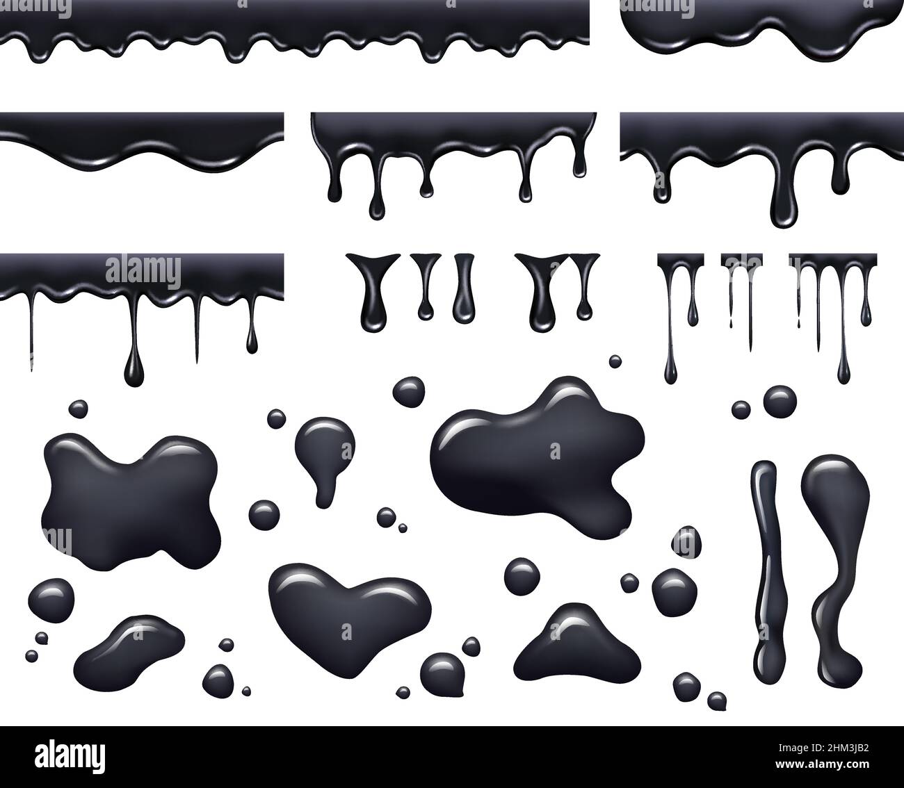 Black drops. Petroleum oil realistic templates black paint liquid blot