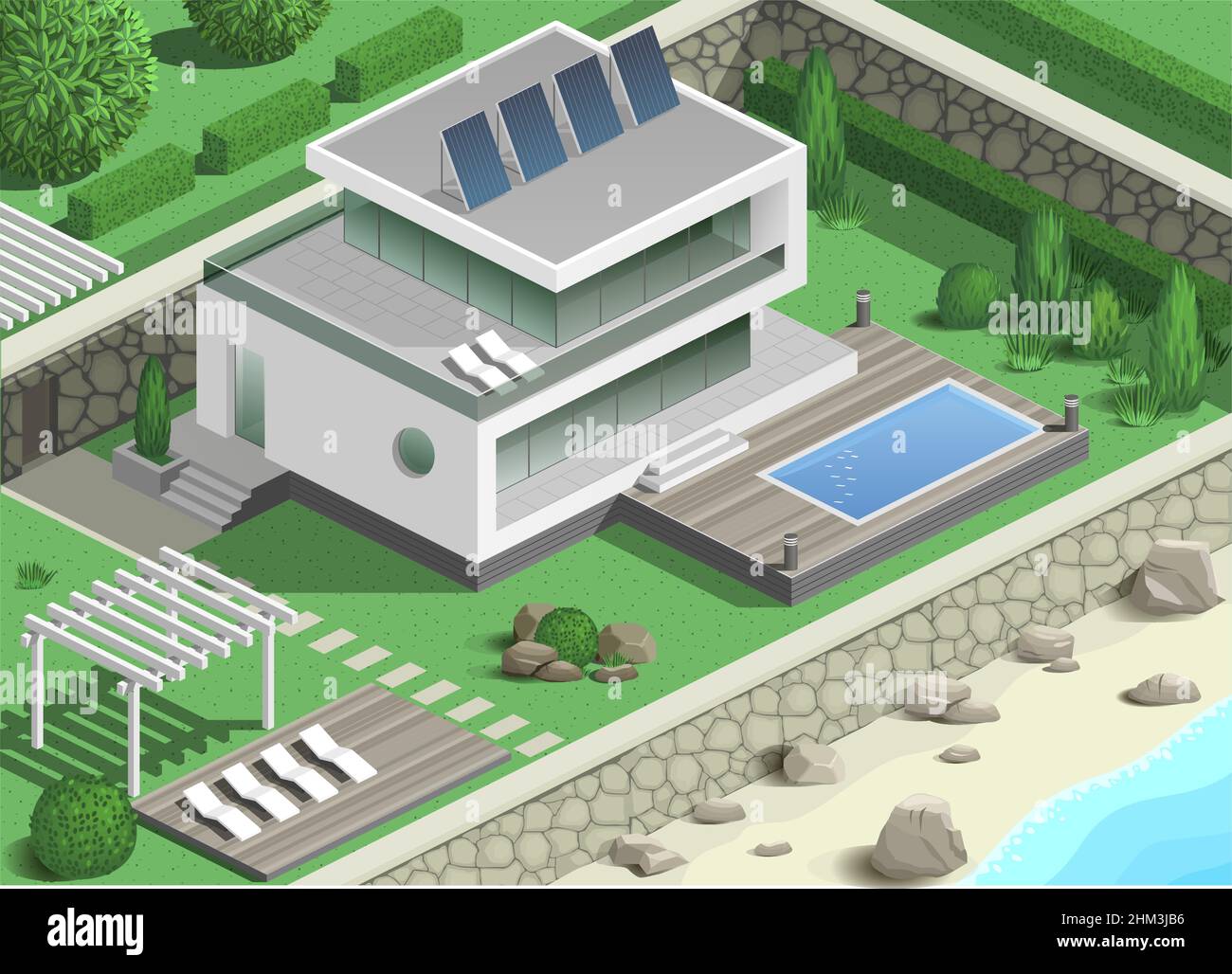 Modern villa on the coast Stock Vector