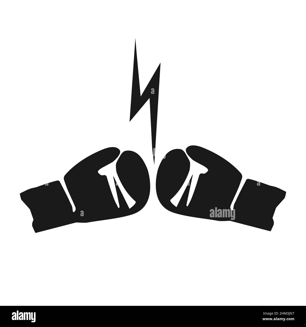 Black silhouette pair of boxing gloves punch to each other in each