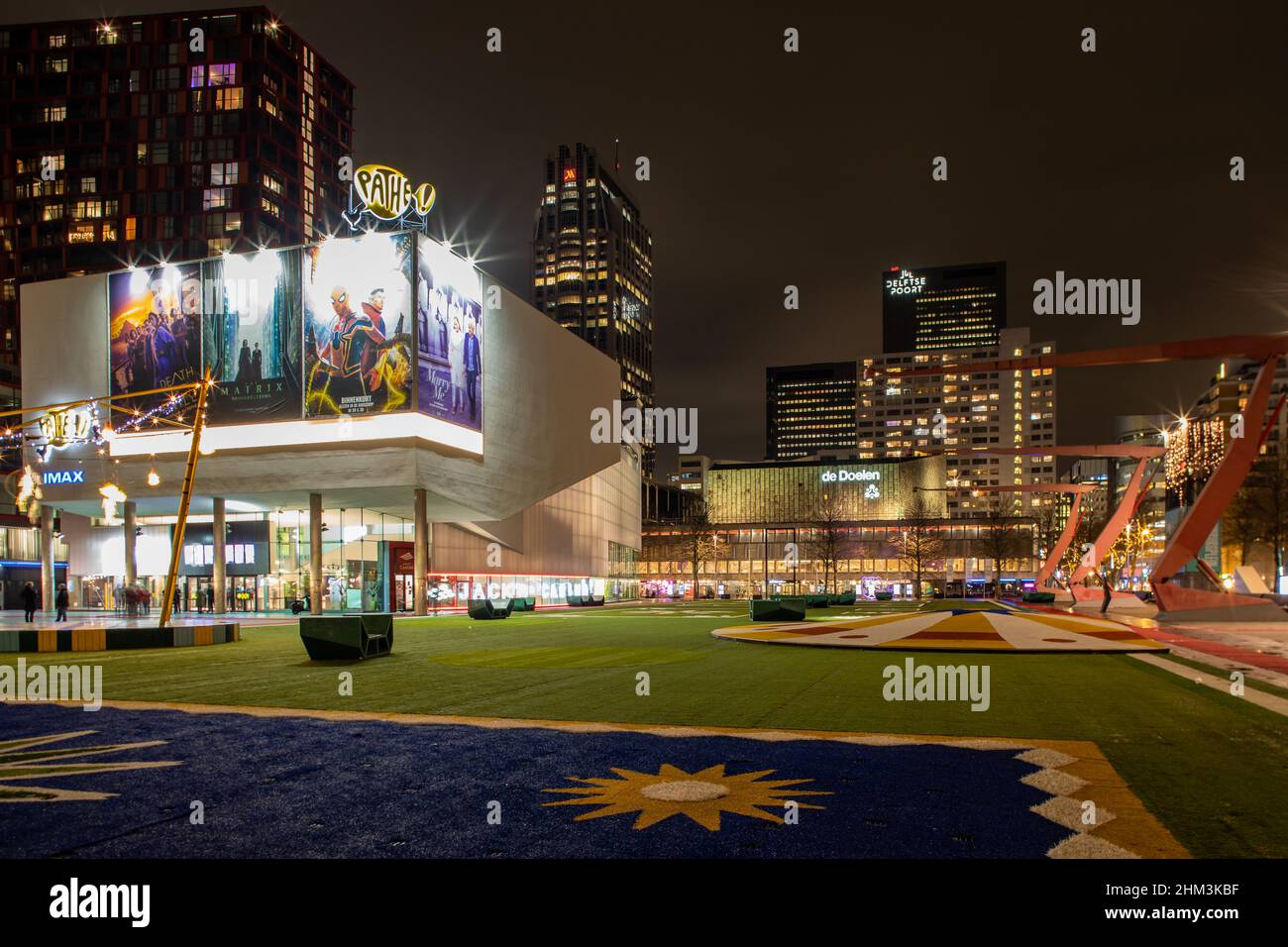 Schouwburgplein with Pathe Cinema, de Doelen theatre and concert hall in the centre of Rotterdam, the Netherlands Stock Photo