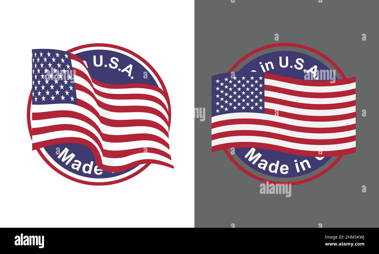 Made in USA United States of America. American flag for badge, label or pin. Light and dark backgrounds. Vector Stock Vector