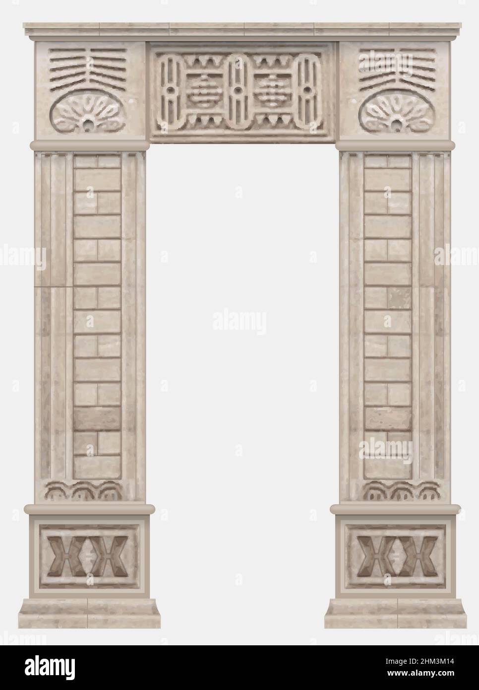 Vector preparation of the facade. Stone ancient arch in Egyptian style entrance Stock Vector