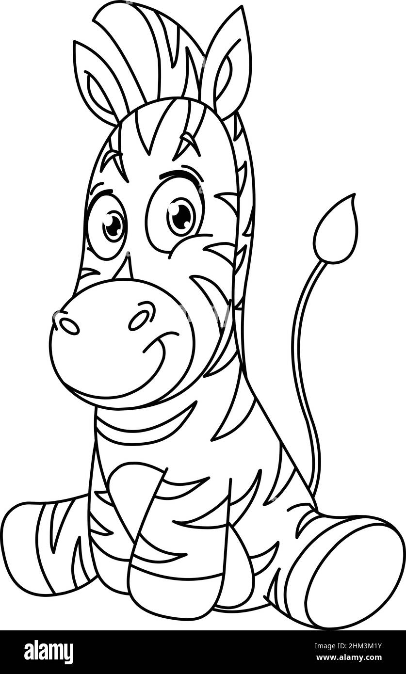 Outlined cute baby zebra sitting. Vector line art illustration coloring page. Stock Vector