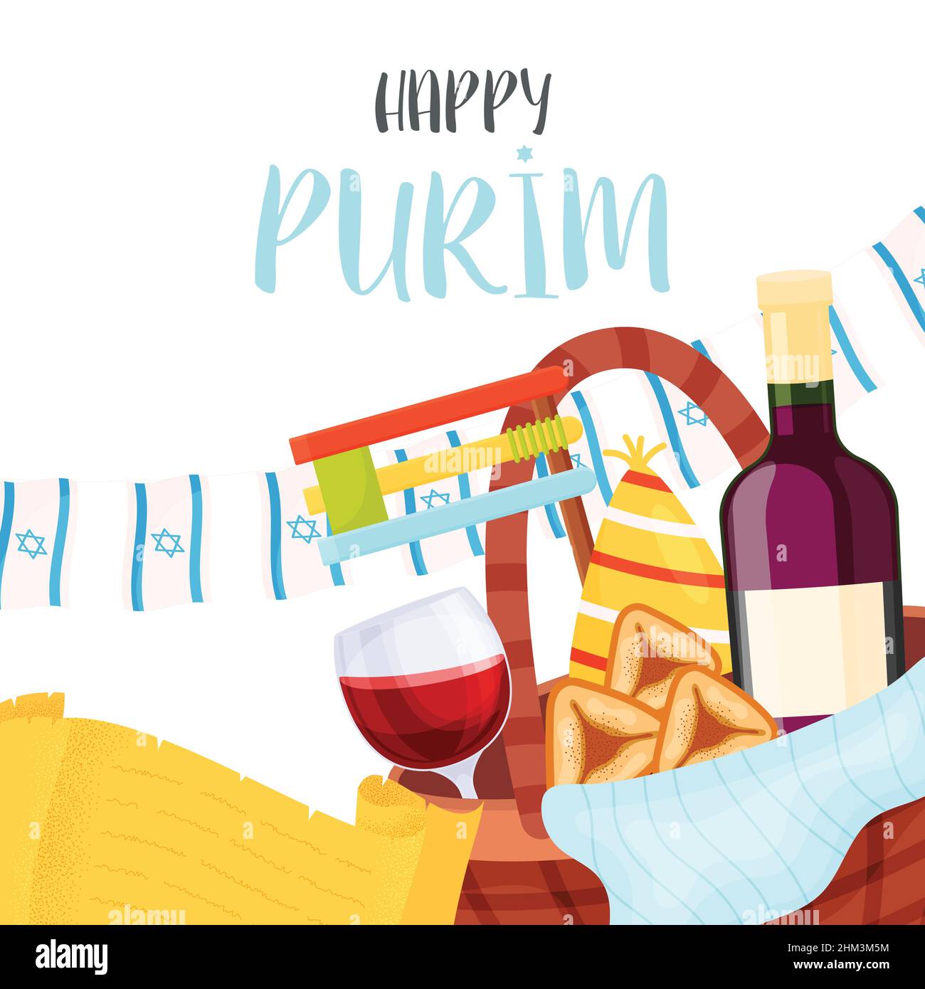 Happy Purim day greeting card. Vector illustration Stock Vector