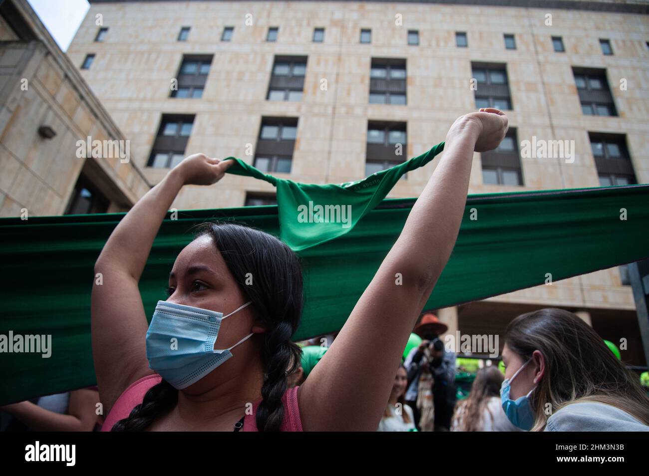Pro-Choice supporters of decriminalization of abortions demonstrate outside the Justice Palace as the Constitutional Court debate on the decriminaliza Stock Photo