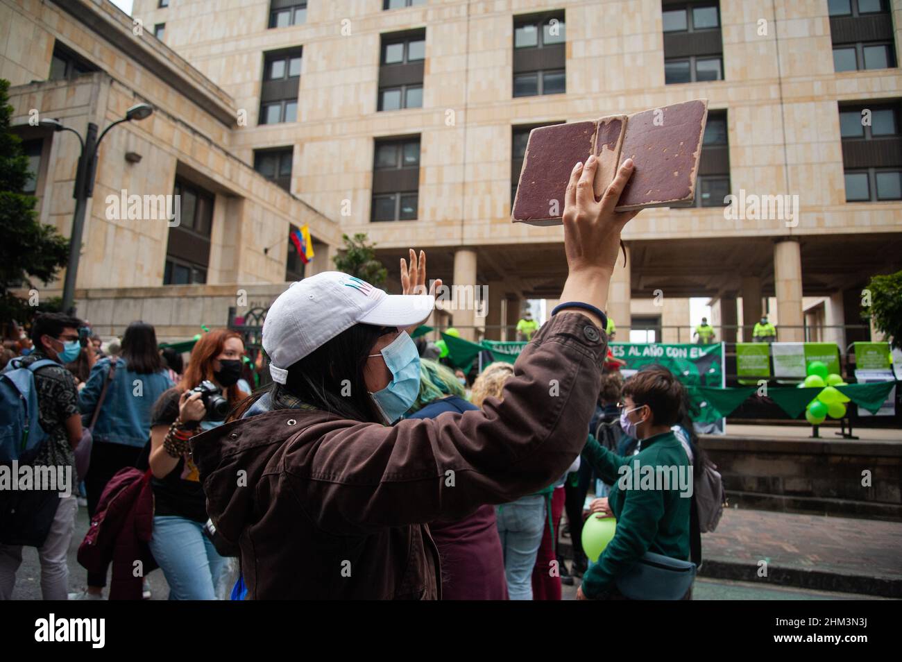 Anti-Abortion protesters demonstrate outside the Justice Palace as the Constitutional Court debate on the decriminalization of abortion for up to the Stock Photo