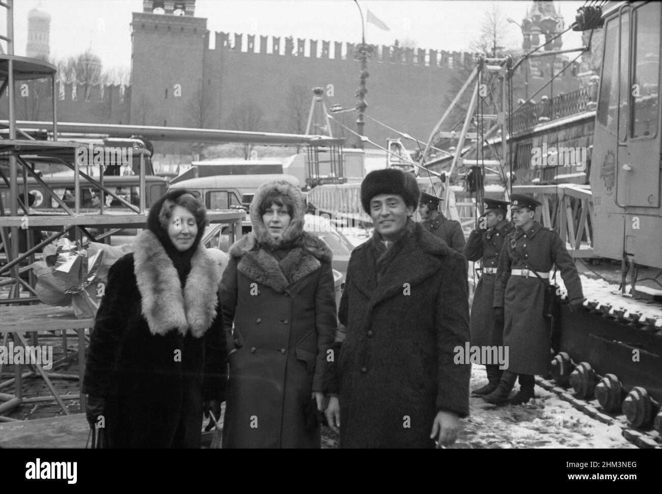 The 60th anniversary of the October Revolution. People come out of Red Square after the parade. Moscow, Russia, USSR, November 7, 1977 Stock Photo