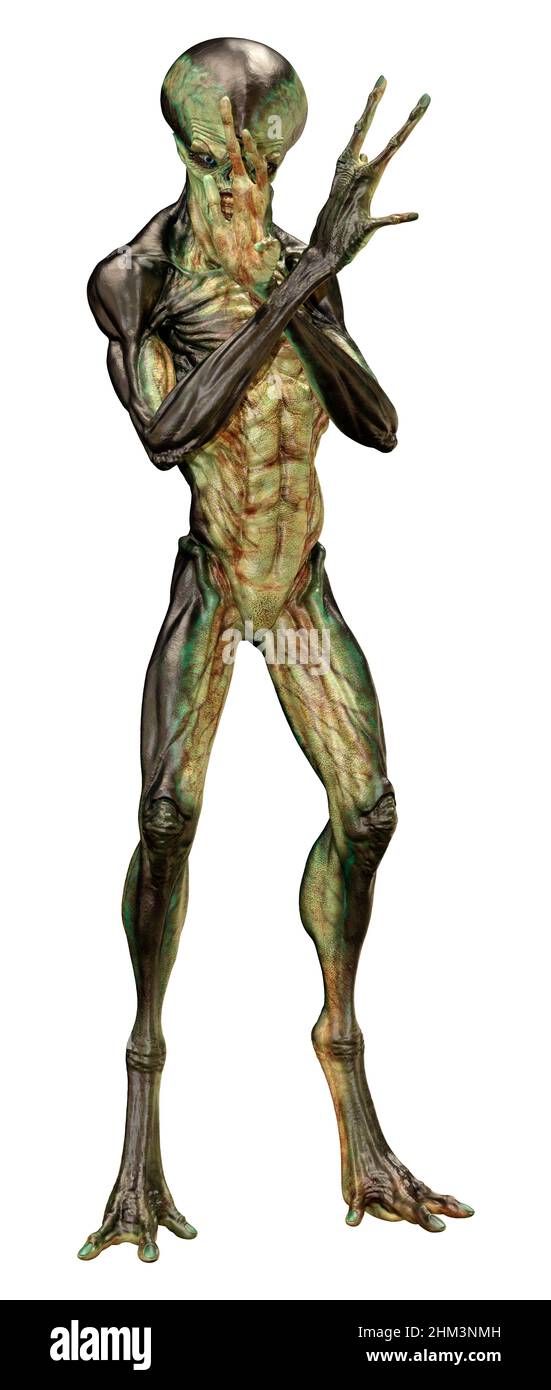 Groene Alien 3D rendering of a green alien isolated on white background Stock Photo ...