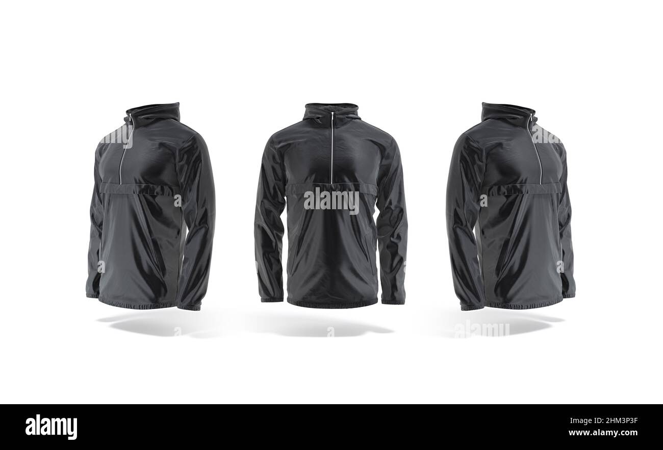 Blank black windbreaker mock up, front and side view Stock Photo