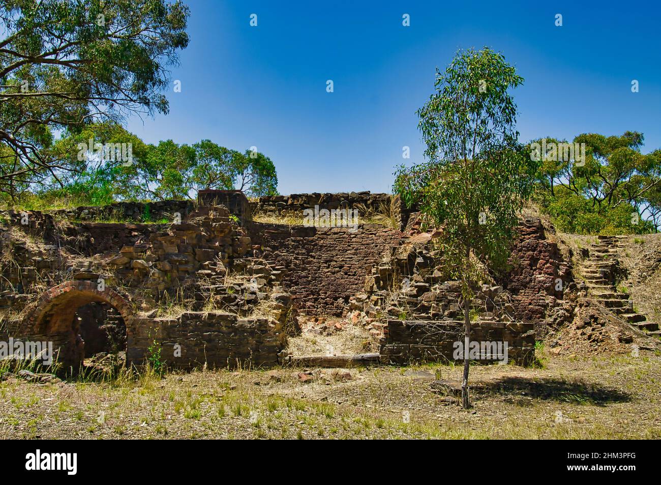 Overgrown ruins of the now defunct 19thcentury North British Gold Mine in Maldon, Central