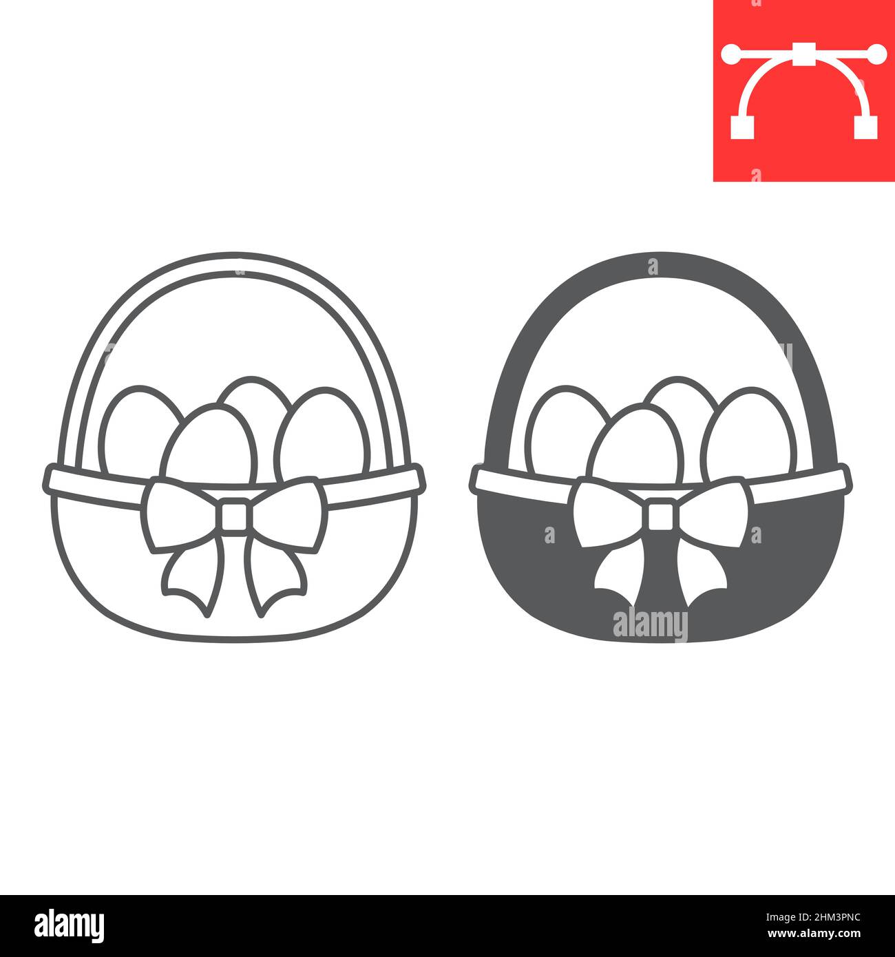 Easter eggs in basket line and glyph icon, celebration and holiday, easter egg in basket vector icon, vector graphics, editable stroke outline sign, eps 10. Stock Vector