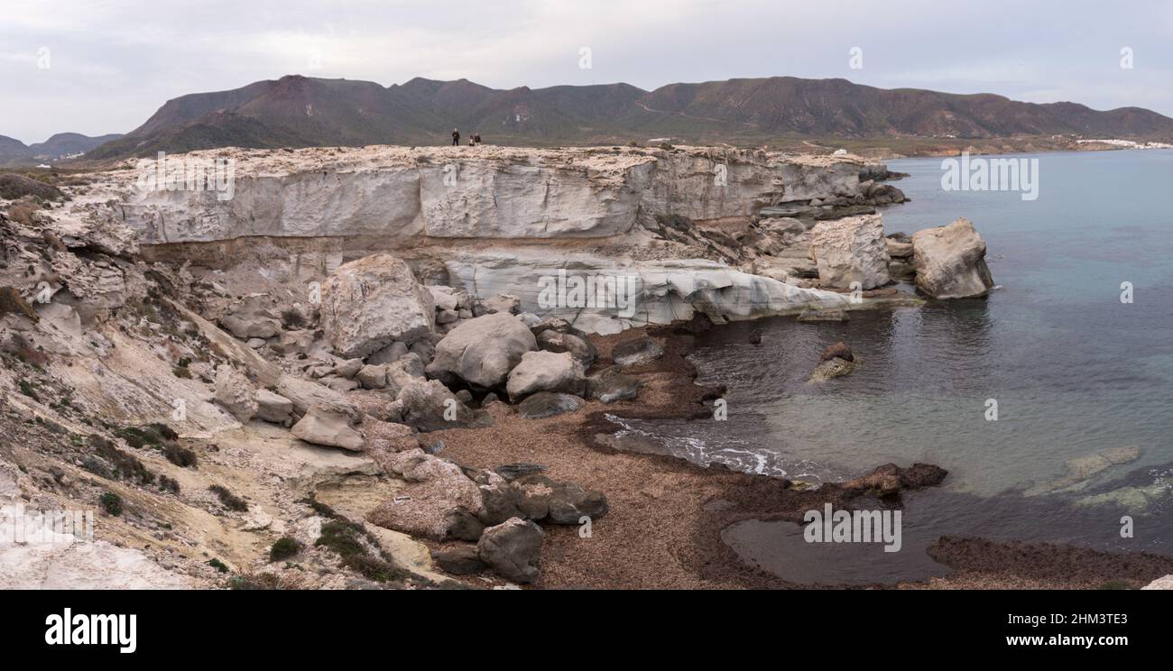 Fossil Dunes, Cabo de Gata, Biosphere Reserve, Los Escullos, Cabo de Gata-Nijar Natural Park, Almeria, Spain, Europe. Stock Photo