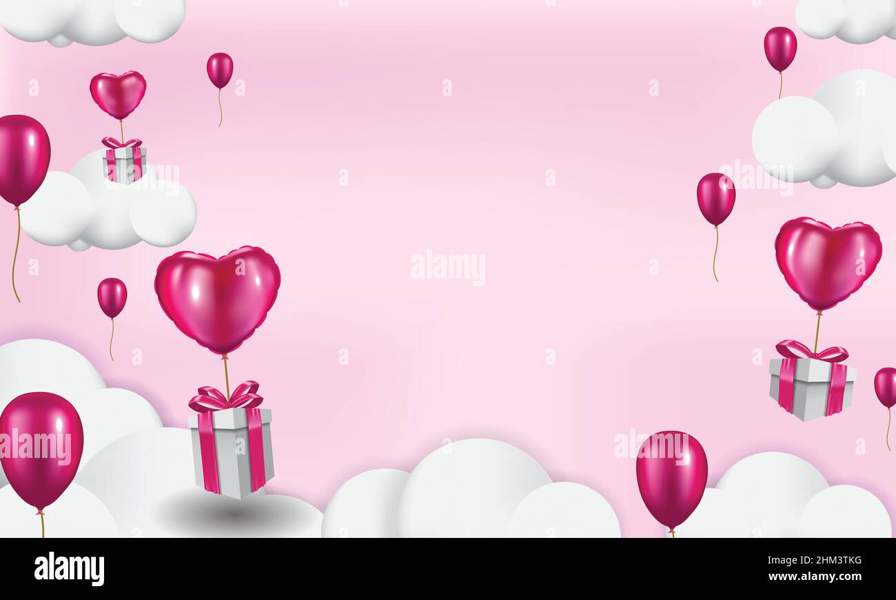 Gift boxes with heart balloon floating it the sky, Valentine's Day ...
