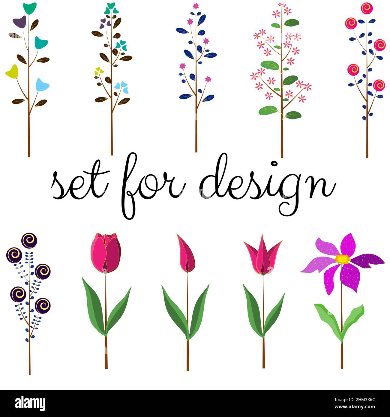Set of simple flowers on a white background. For your design to create ...
