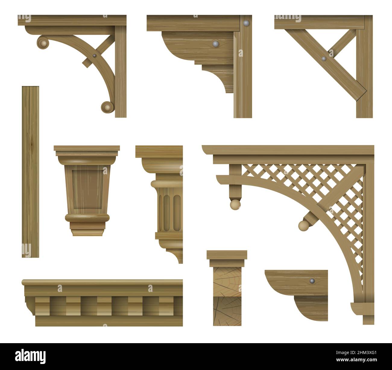 Set of vintage wooden architectural console bracket for the gazebo or