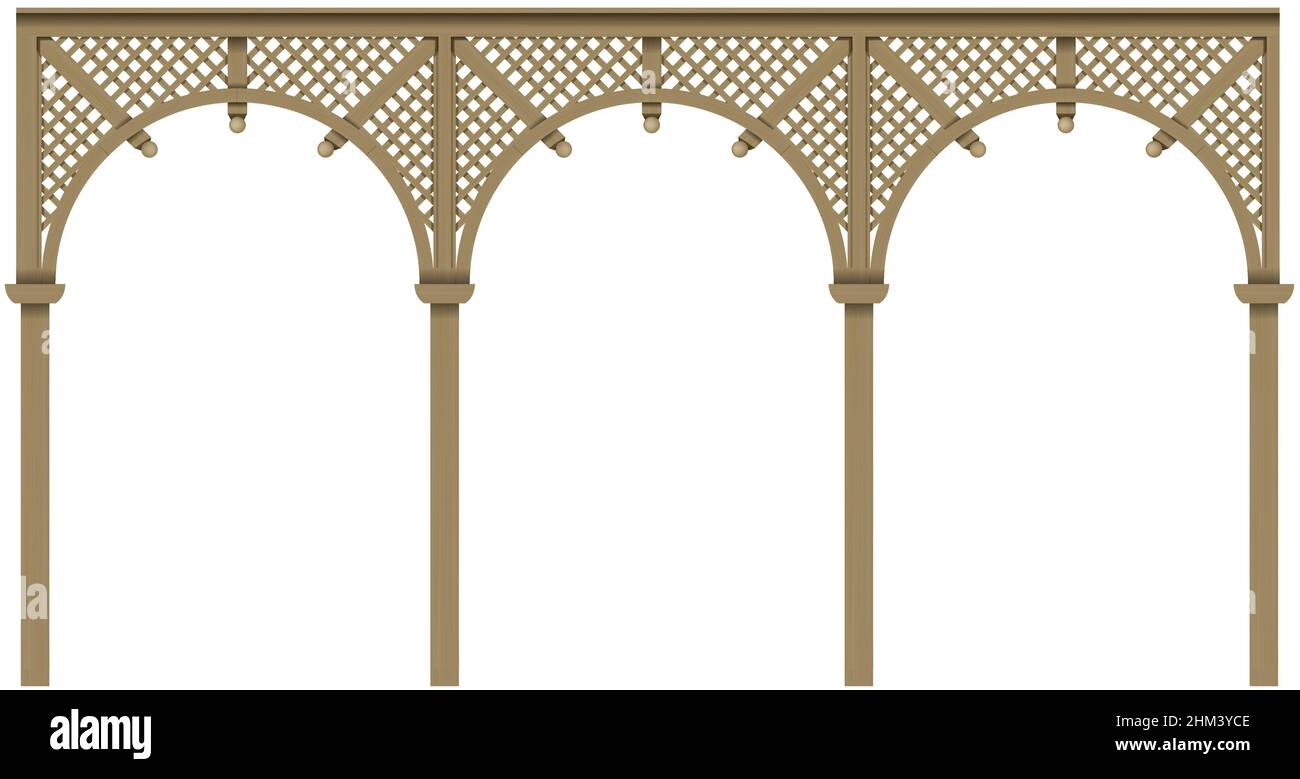 Arcade classic wooden veranda house or shed pergola. Vector graphics ...