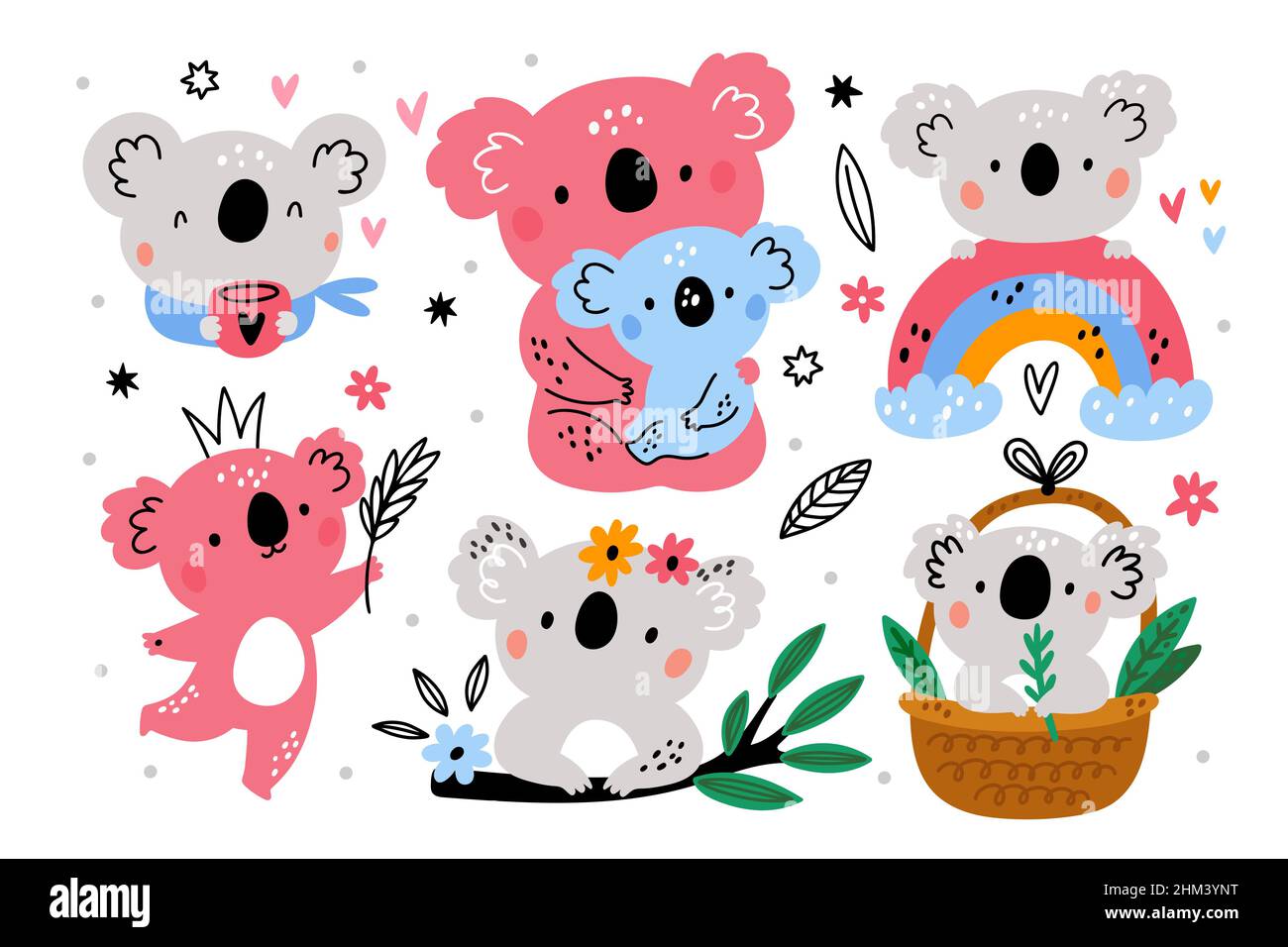 Funny koala. Australian furry animals. Color cute bears. Kids fauna