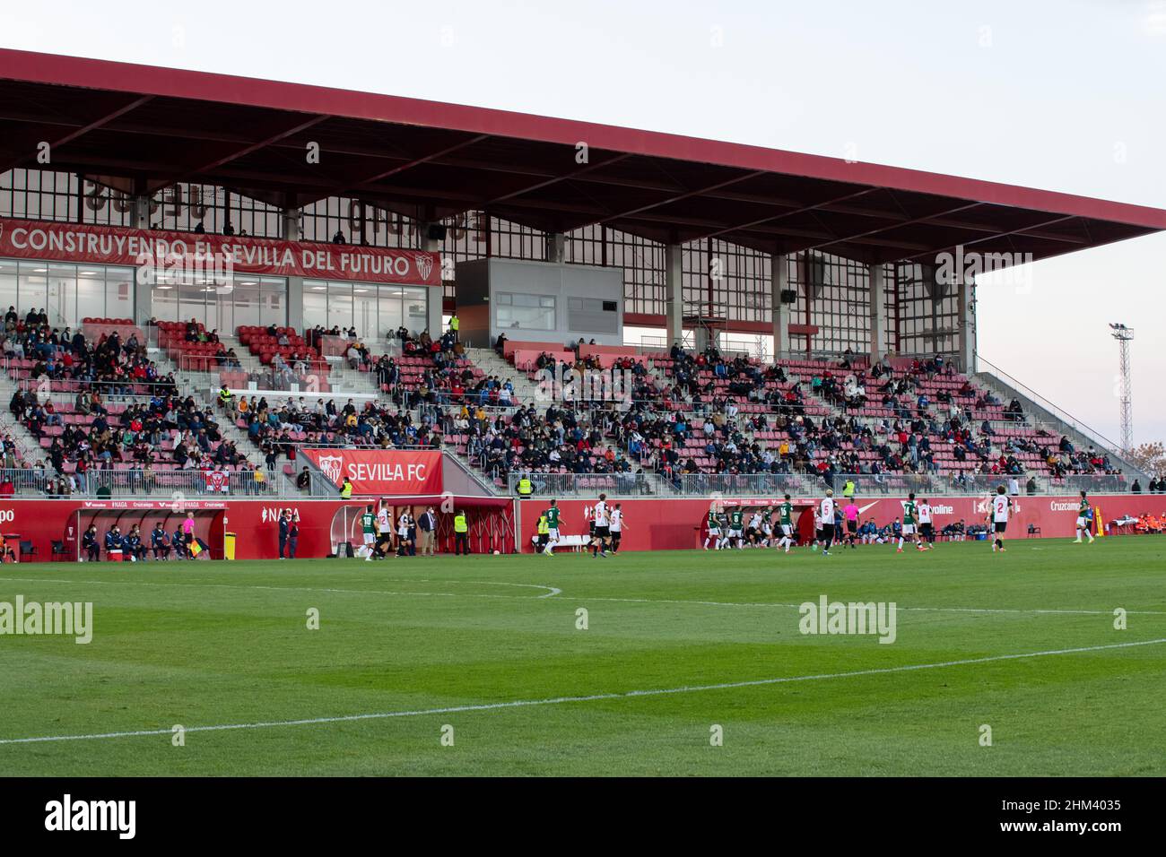 Seville, Spain. 06th Feb, 2022. Football fans seen on the stand of the  Jesus Navas Stadium during the Primera RFEF match between Sevilla Atletico  and CD Castellon in Seville. (Photo credit: Mario