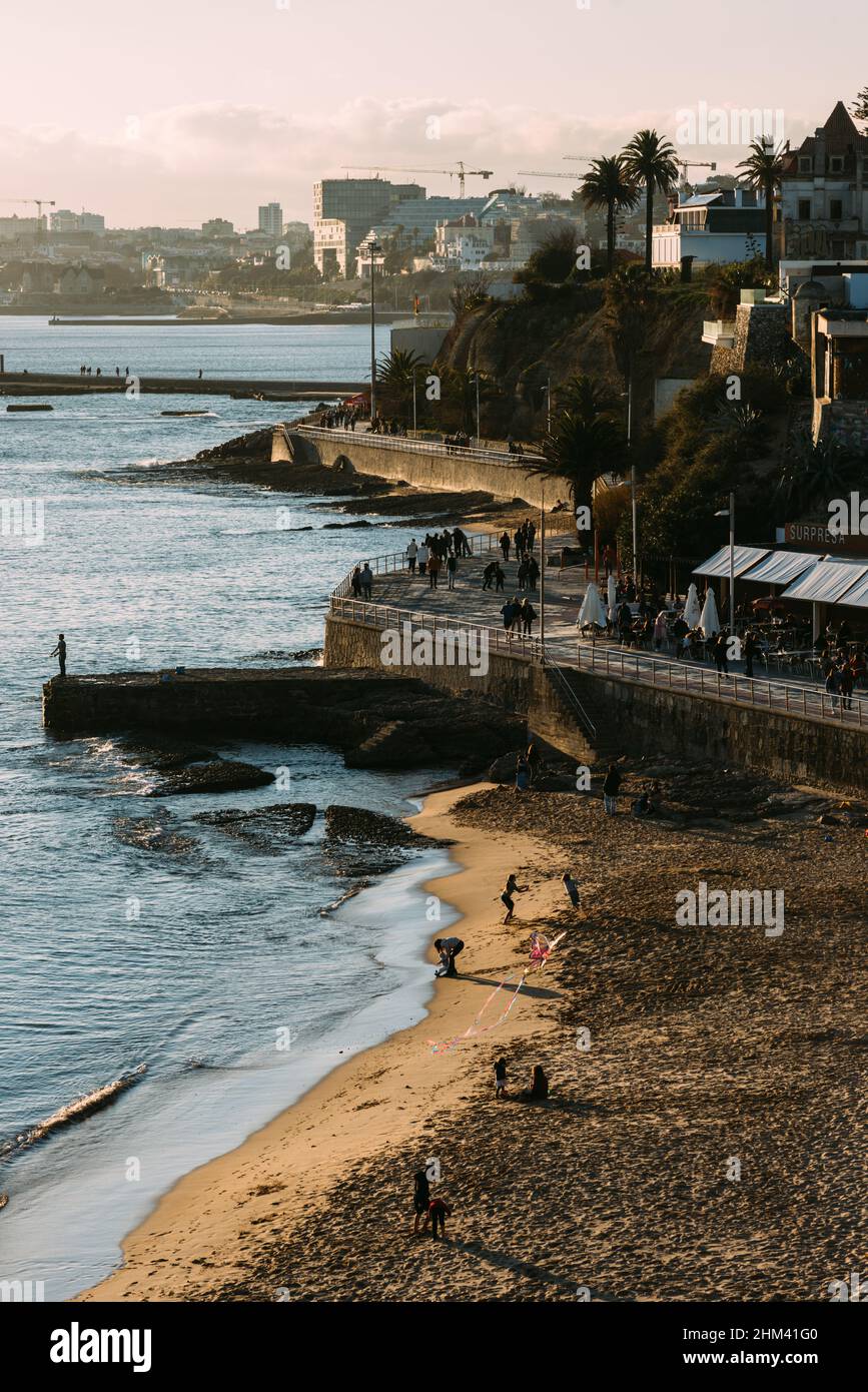 Cascais, Portugal February 5, 2022 High perspective view of people