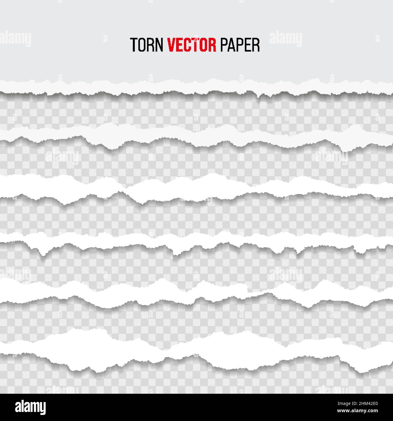 White torn paper edge template. Ripped horizontal strips with shadows