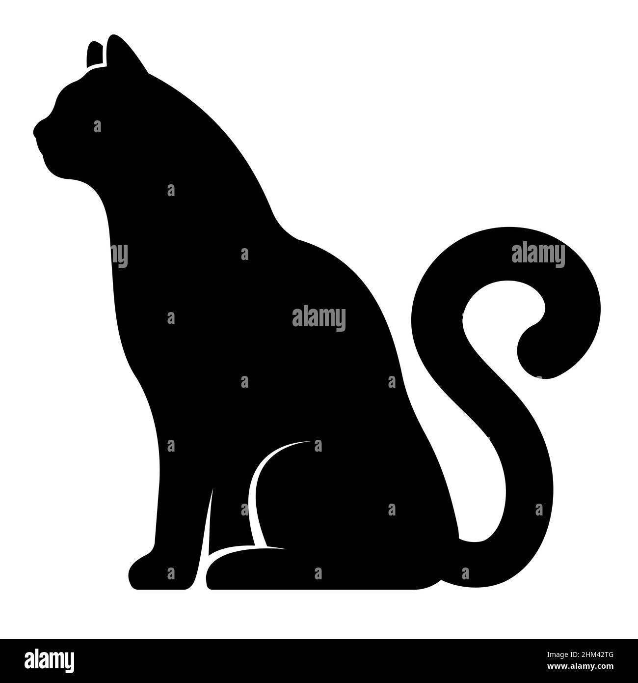 cat sits quietly with tail in shape of question mark. Silhouette of