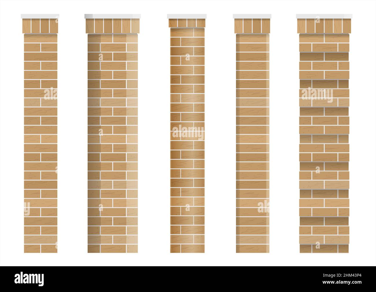 Set of textures of brick classical columns. Elements of construction projects. Vintage fences and pillars. Stock Vector