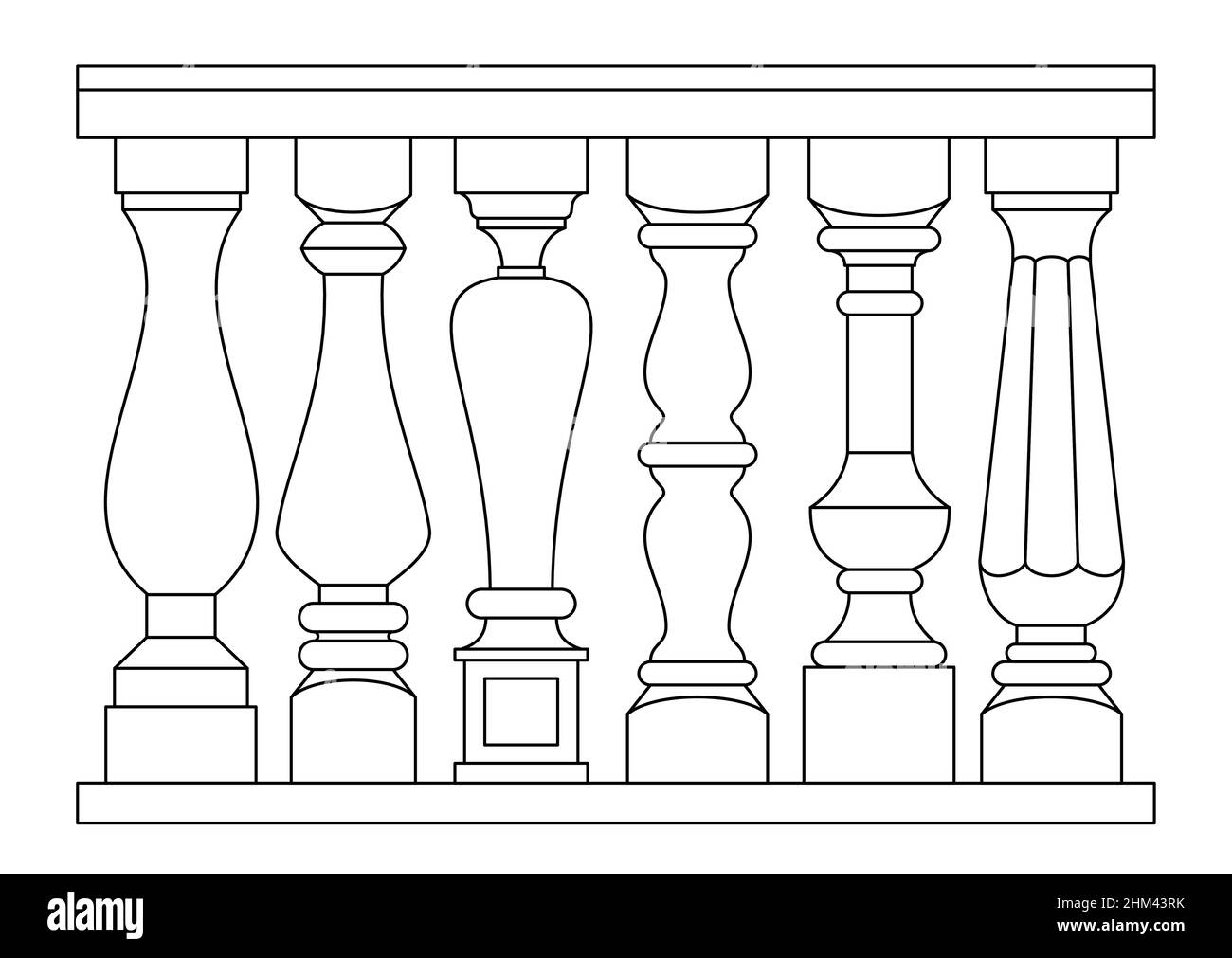 A set of different classical balusters. Silhouette pattern in vector graphic Stock Vector