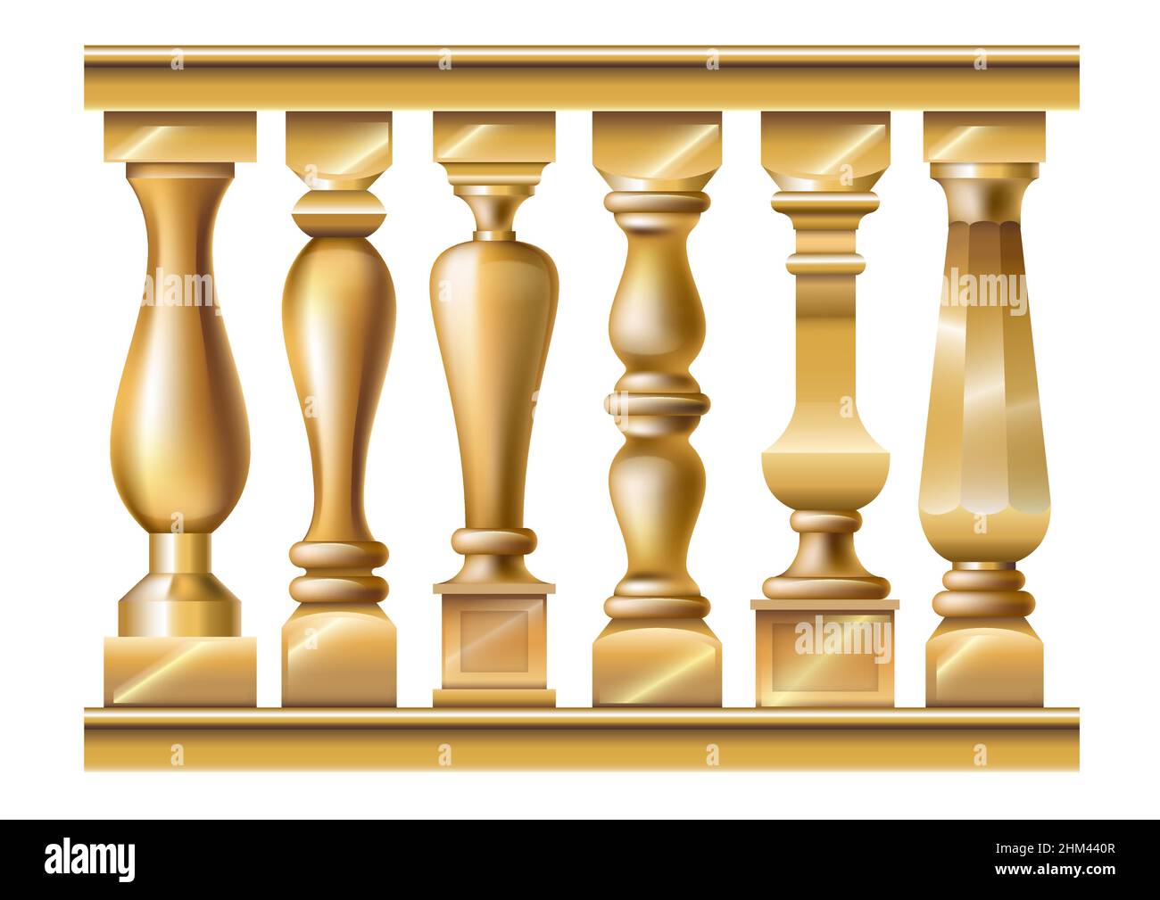 Set of different gold balusters in a classic style. Vector graphics ...