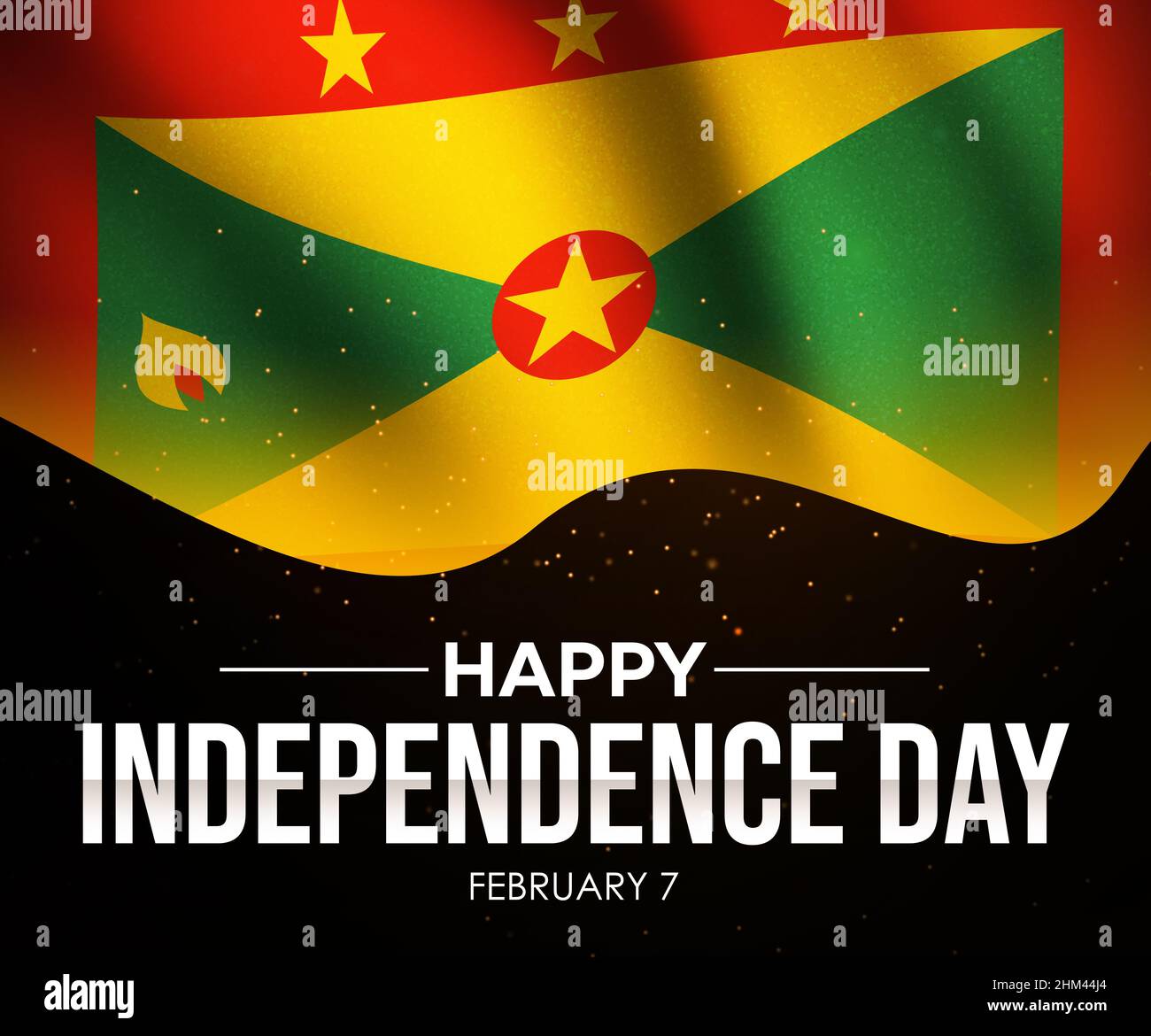 Happy Independence Day of Grenada with Waving Flag. Glittering and