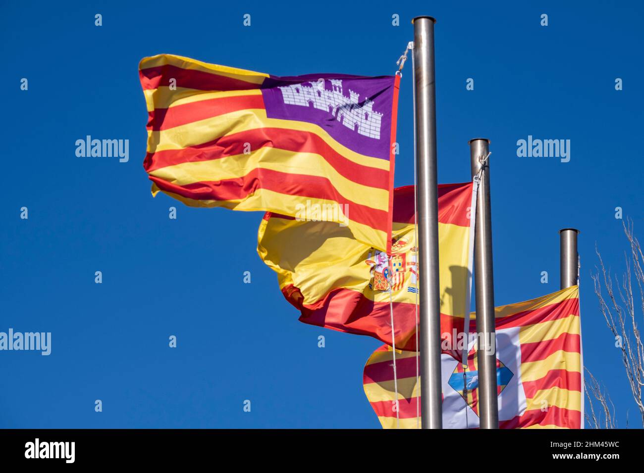 Flags of the spanish autonomous communities hires stock photography
