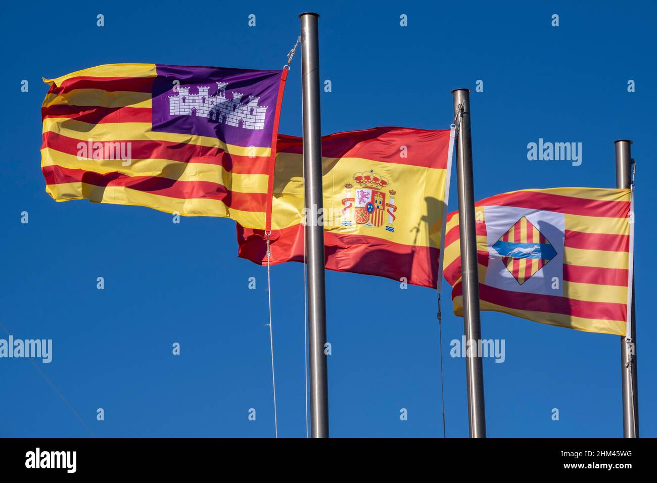 Flags of the spanish autonomous communities hires stock photography