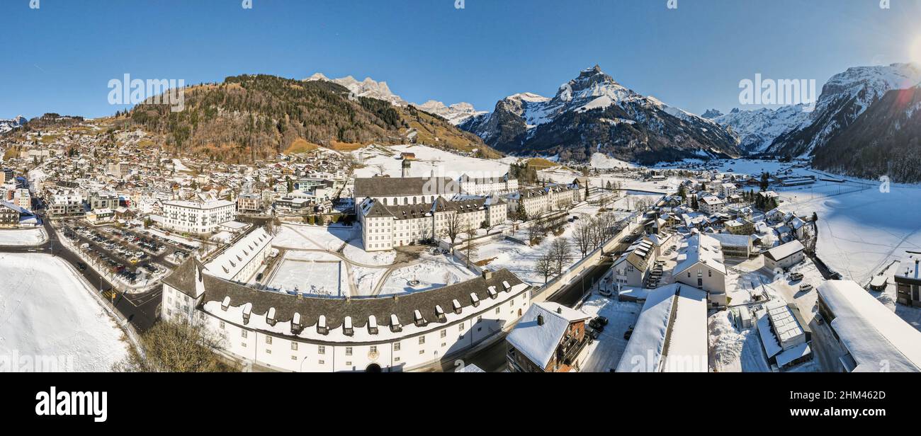 Drone view at the village of Engelberg on the Swiss alps Stock Photo ...