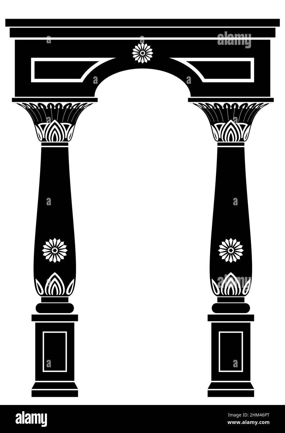 Arch in ancient Egyptian style or oriental style with floral ornament. Vector graphics Stock Vector