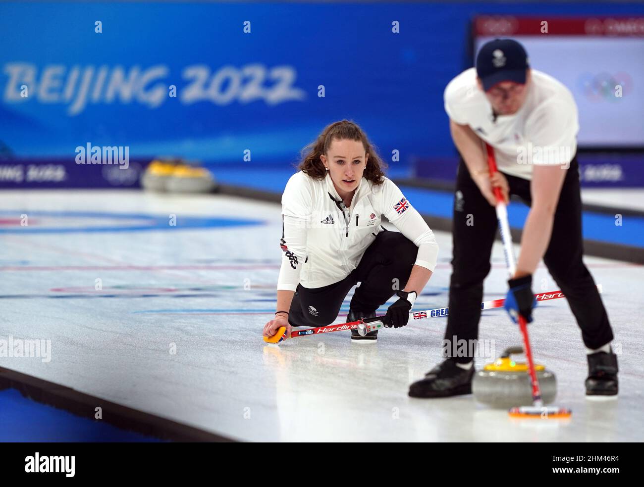 Great Britain's Jennifer Dodds and Bruce Mouat compete in the curling