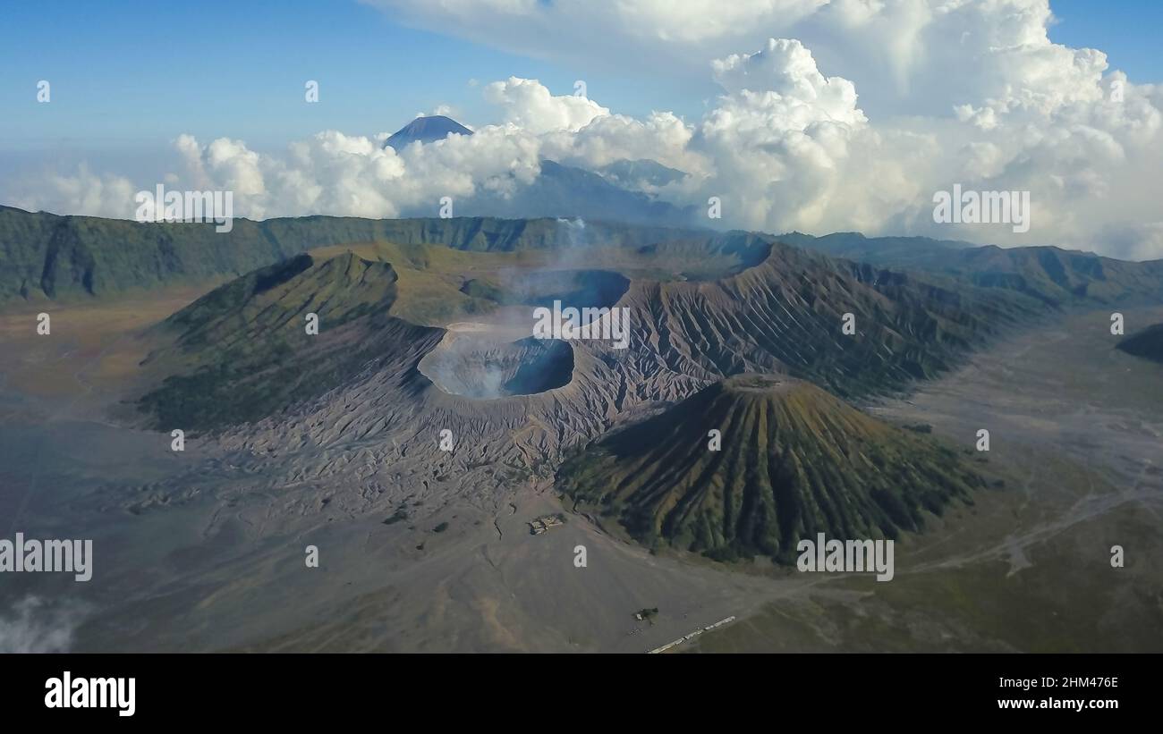 Aerial view of Mount Bromo volcano Gunung Bromo in Bromo Tengger Semeru National Park, East Java, Indonesia Stock Photo