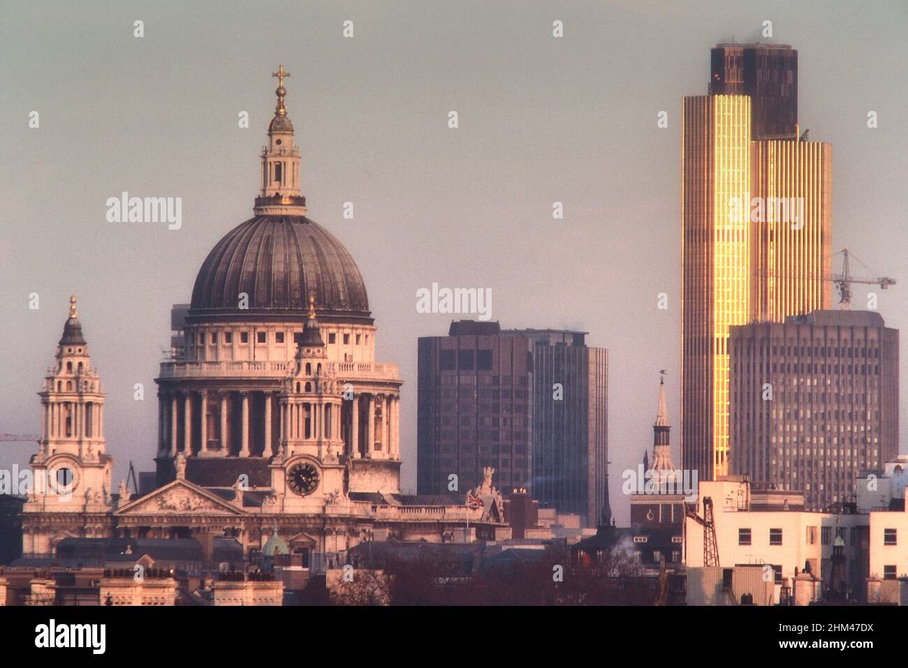 St Paul's Cathedral and the former Nat West Tower, now Tower 42. London, England. Circa 1980's Stock Photo