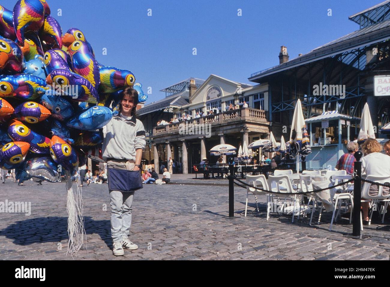 Balloon seller, Covent Garden, London, England, UK. Circa 1980's Stock Photo