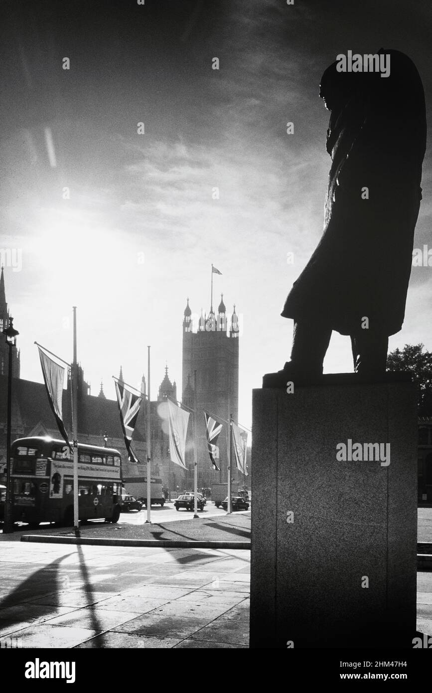 Statue of Winston Churchill, Parliament Square, London, England, UK. Circa 1980's Stock Photo