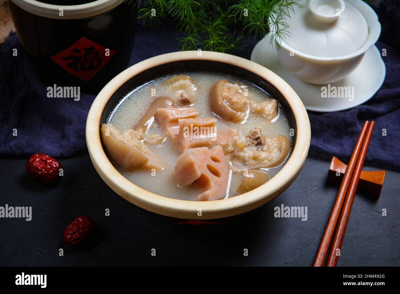Lotus root pig feet soup Stock Photo Alamy