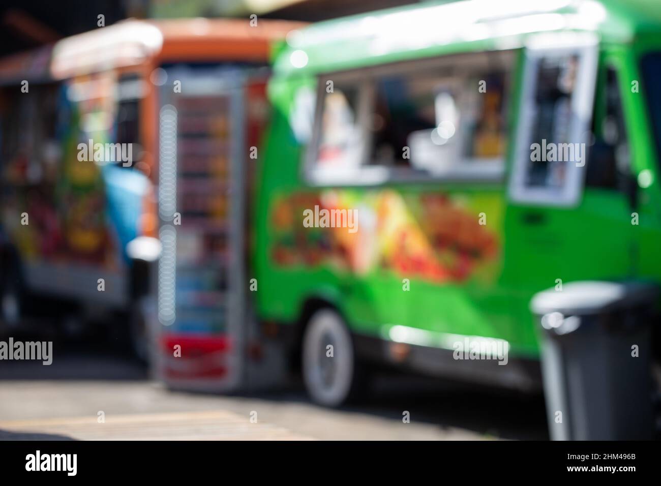 Abstract blurred background of food trucks Stock Photo